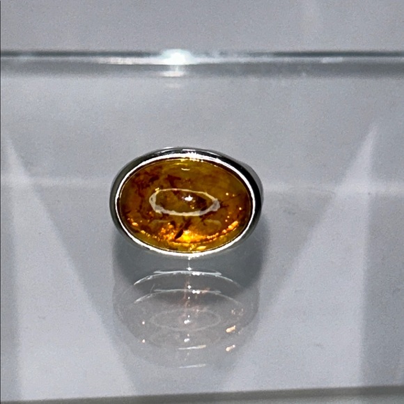 NYC 11 Jewelry - NWOT Genuine Amber Gemstone Sterling Silver Designer Ring - Modern Boho